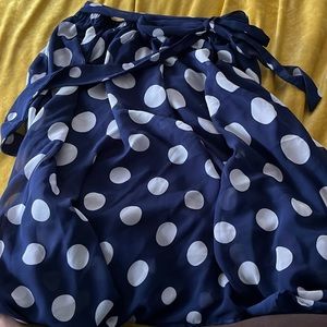 EUC - Vintage frilly chiffon blue and white polka midi skirt.